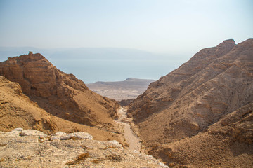 View over Dead Sea from the hills of Judaean Desert, Israel