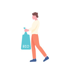 A man takes out the trash. Illustration about conservation, trash sorting and bio packaging.