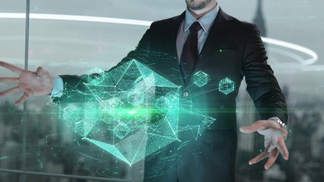 Businessman with Payroll hologram concept