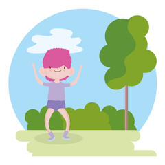 childrens day, little boy with hands up in the park