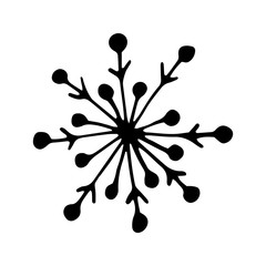 Single hand drawn snowflake. Doodle vector illustration. Winter element for greeting cards, posters, stickers and seasonal design. Isolated on white background