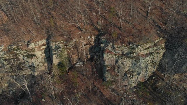 Aerial of Rock Bluff Cliffs in Forest