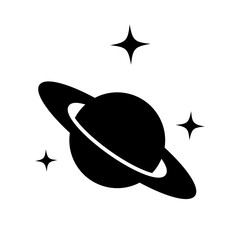 Saturn silhouette vector icon isolated on white background. Astronomy Planet with ring line symbol, linear pictogram. Galaxy space business concept design. © wektorygrafika