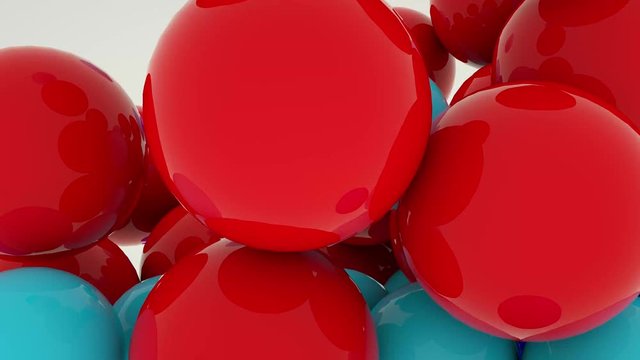 red and blue balls fill the screen space. Abstract animated background. 3d render