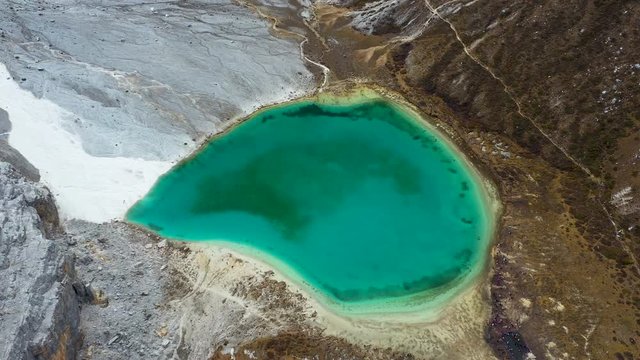 Aerial view of Milk lake in Daocheng Yading nature reserve in Sichuan, Yunnan, China