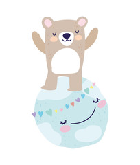 baby shower cute bear on world hearts love cartoon