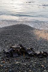 Oamaru, New Zealand. Cape Wanbrow Track to Second Beach. Seaweed on the beach. Early morning.