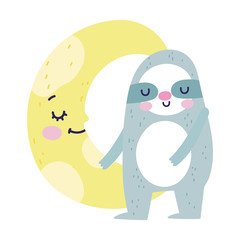 baby shower cute sloth and half moon cartoon