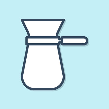 recommend clip art: Blue line Coffee turk icon isolated on blue background.  Vector Illustration