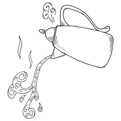 Ceramic coffee pot icon. Vector illustration of glass tea pot. Hand drawn tea pot, coffee pot.