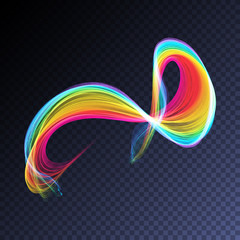 Vector magic glowing swirl trail transparent light effect. Bright shine wavy element for your design.