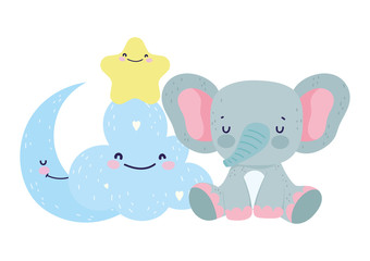 baby shower cute elephant half moon star cloud cartoon