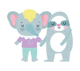baby shower cute sloth and elephant cartoon