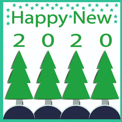 Happy New 2020.  New Year card with Christmas trees.