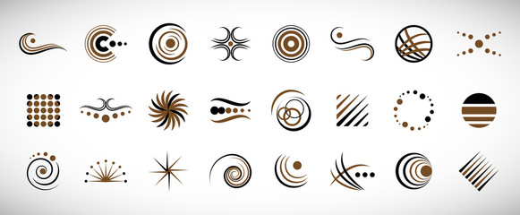 Abstract Element Logo Set. Vector Isolated On Gray. Abstract Element Logo For Company And Business Symbol, Spiral Icon And Swirl Element. Creative Icons For Corporate Logo. Abstract Modern Template