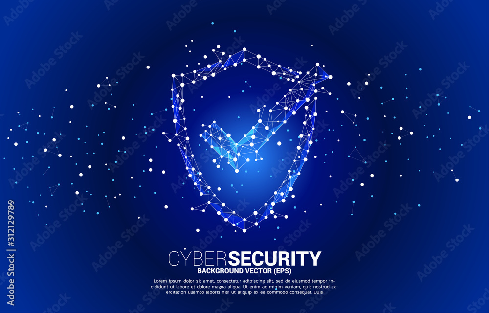 Poster Protection shield with checked mark icon from dot connect line polygon network. concept of guard security and safety