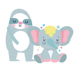baby shower cute sloth and elephant cartoon