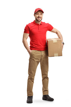 Delivery guy holding a cardboard box