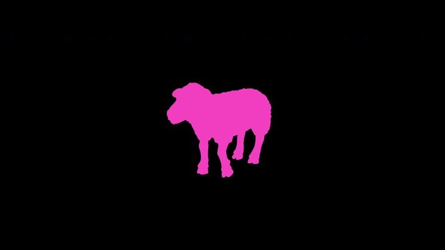 Set of silhouette wild animals. Animation on black background.