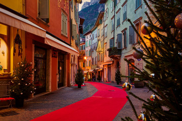 Riva del Garda,Lago di Garda ,Italy - 10 December 2019:Christmas lights adorning the city center...