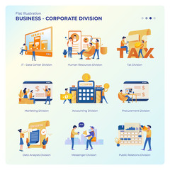 Fototapeta na wymiar Collection of vector design illustrations about corporate division for business graphic resources