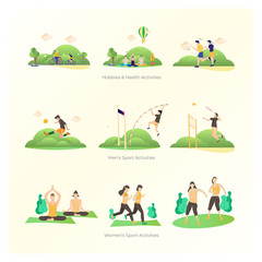 Collection of vector design illustrations with the concept of sports activities for graphic resources