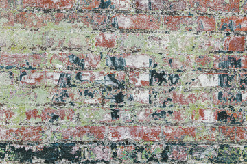 Vintage red green black brick wall background texture