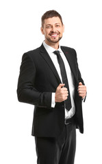 Handsome businessman on white background