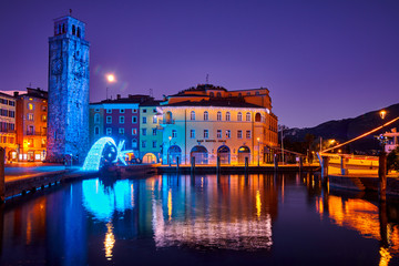 Riva del Garda,Lago di Garda ,Italy - 10 December 2019:Christmas lights adorning the city center...