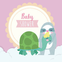 baby shower cute sloth and turtle cartoon