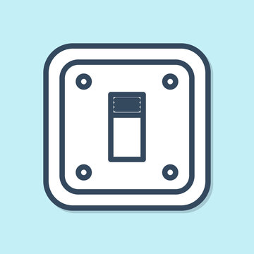 recommend clip art: Blue line Electric light switch icon isolated on blue background. On and Off icon. Dimmer light switch sign. Concept of energy saving.  Vector Illustration