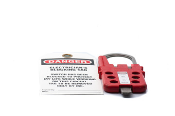 Tag Out Danger Label with Red padlock and Hasp