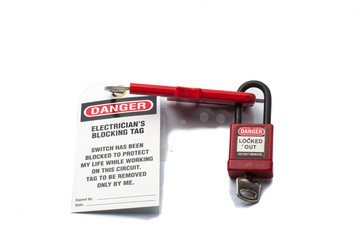 Tag Out Danger Label with Red padlock and Hasp