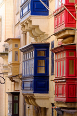 Colorful balconies in Valletta, Malta.