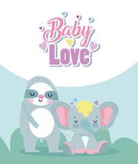 baby shower cute sloth and elephant cartoon © Stockgiu
