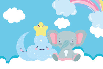 baby shower cute elephant half moon star cloud cartoon