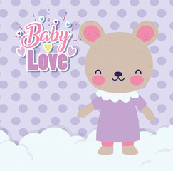 baby shower love female cute bear with dress on clouds