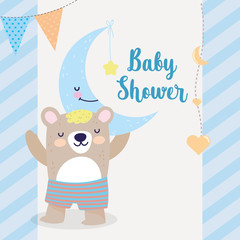 baby shower cute bear half moon with star cartoon
