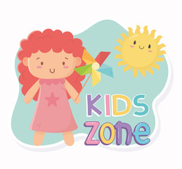 kids zone, cute little doll with pinwheel