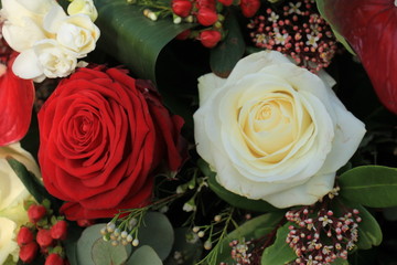 Classic white and red wedding bouquet