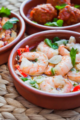 Spanish gambas tapas -  freshly cooked king prawns with garlic, chili and parsley.