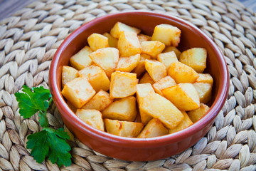Spanish cuisine potato snack  -  patatas bravas.
