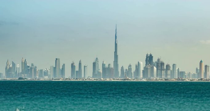 Scenic View Of Dubai City Time Lapse Seen From The Sea
