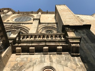 Obraz premium Ourense, Ourense / Spain - August 20 2018: Street level view of some buildings on the city center of Ourense in Galicia Spain during a summer day