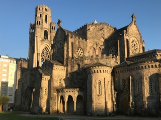 Fototapeta na wymiar O Carballiño, Ourense / Spain - July 8 2018: Ground level view of the church of Vera Cruz in the city of O Carballiño in Galicia Spain during a sunny day
