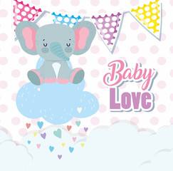baby shower cute elephant cloud rain hearts love cartoon