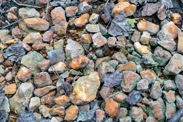 Crushed stones texture background. Stones construction rocks. Top view.