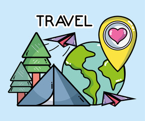 camping tent world plane destination pin tourist vacation travel