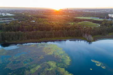 Swamp wetlands and lake aerial