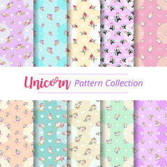 Unicorn pattern background seamless vector set collection graphic design